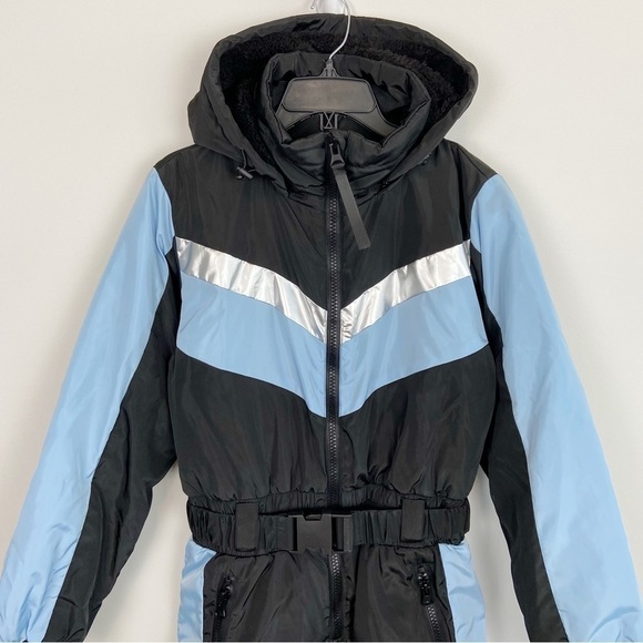 Aqua Colorblock Hooded Zip Ski Suit Blue Black Size S - Picture 4 of 10